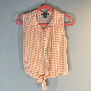 Peach Gingham Shear Sleeveless Top